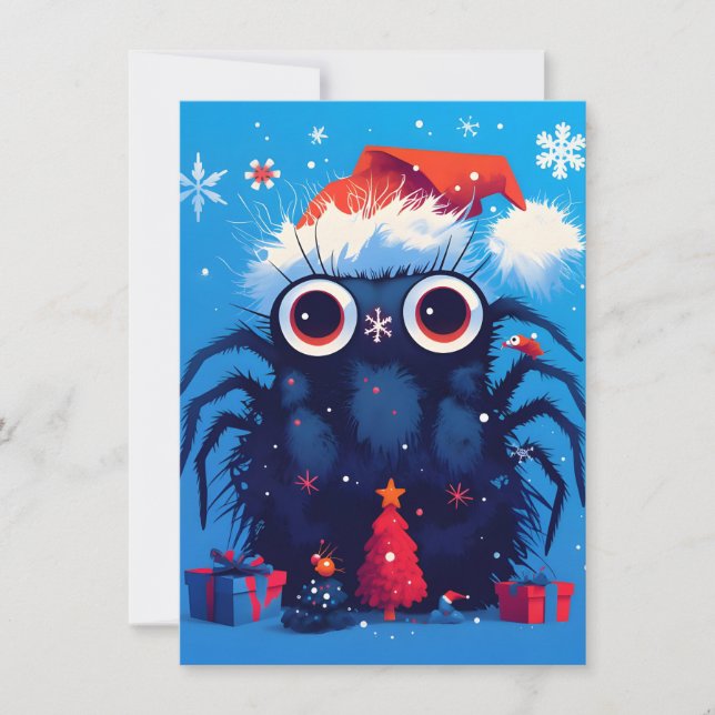 Tarjeta Festiva Super Cute Jumping Spider Cartoon Christmas Cards (Anverso)