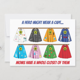 Tarjeta Festiva Super Hero Mom Many Capes Humorous Flat