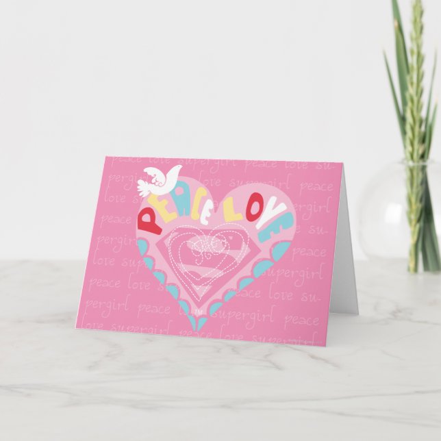 Tarjeta Festiva Supergirl Peace and Love Pink (Anverso)