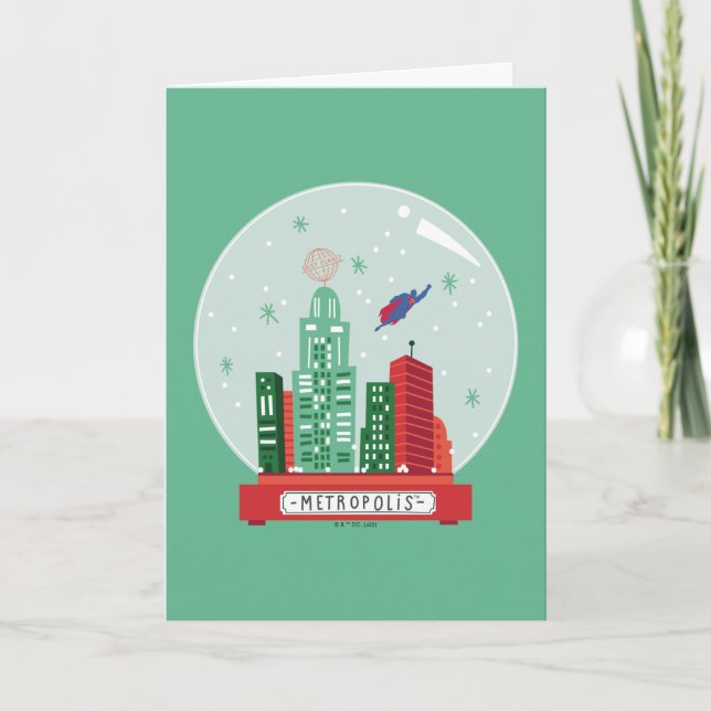 Tarjeta Festiva Superman Metropolis Snow Globe Graphic (Anverso)
