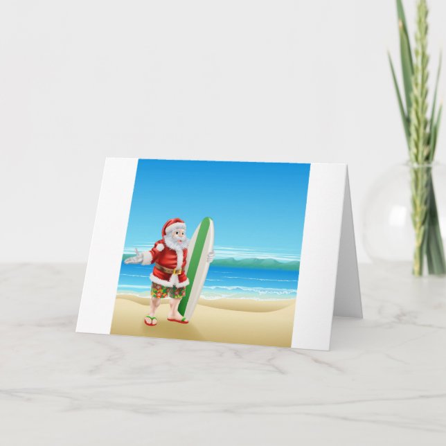 Tarjeta Festiva Surf Santa on the beach (Anverso)
