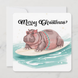Tarjeta Festiva Surfing Hippo Bikini Christmas 