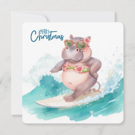 Tarjeta Festiva Surfing Hippo Bikini Christmas 