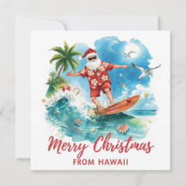 Tarjeta Festiva Surfing Santa in Hawaii – Tropical Christmas 