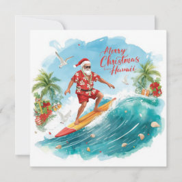 Tarjeta Festiva Surfing Santa in Hawaii – Tropical Christmas 
