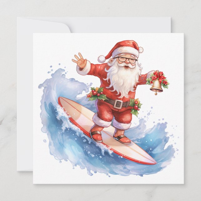 Tarjeta Festiva Surfing Santa Merry Christmas Card (Anverso)