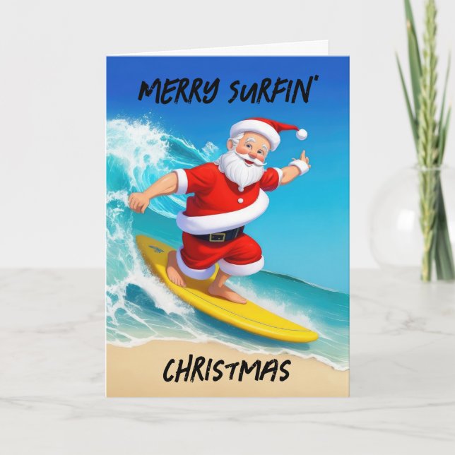Tarjeta Festiva Surfing Santa Navidades (Anverso)