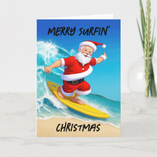 Tarjeta Festiva Surfing Santa Navidades