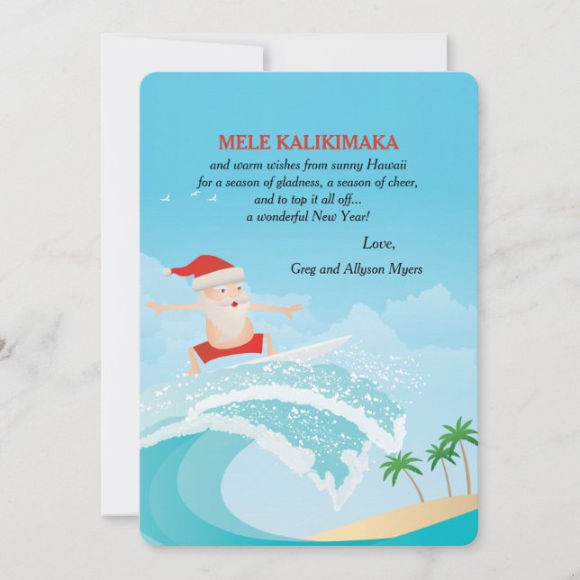 Tarjeta Festiva Surfing Santa Navidades Card (Anverso)