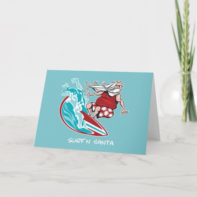 Tarjeta Festiva Surf'n Santa (Anverso)