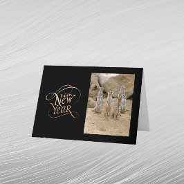 Tarjeta Festiva Suricata de foto de oro elegante Año Nuevo