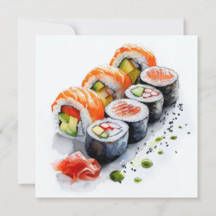 Tarjeta Festiva Sushi Amantes de Wasabi Diseño Único en Blanco