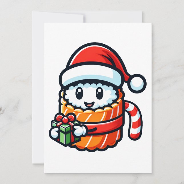 Tarjeta Festiva Sushi Santa - Rollo festivo con regalo (Anverso)