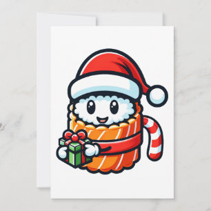 Tarjeta Festiva Sushi Santa - Rollo festivo con regalo