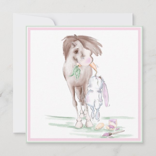 Tarjeta Festiva Süsse Pferd und Hase Osterkarte mit Couvert (Anverso)