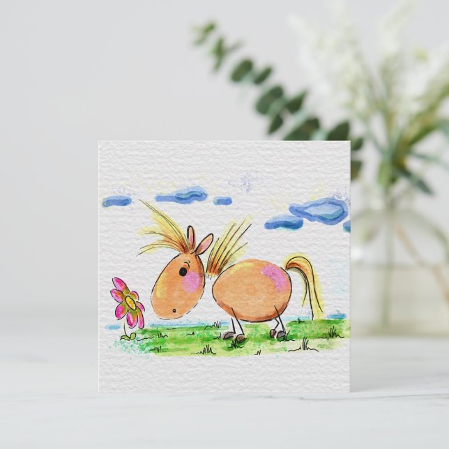 Tarjeta Festiva Süsse Pferdekarte, Pferde Aquarell Illustration (Anverso de pie)