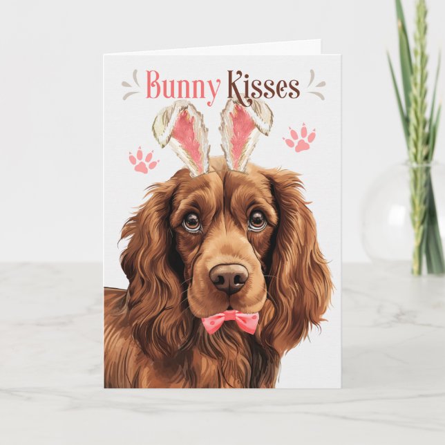 Tarjeta Festiva Sussex Spaniel Dog Bunny Oars for Easter (Anverso)