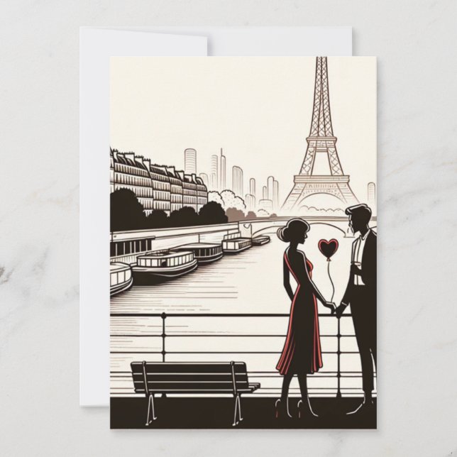 Tarjeta Festiva Susurro de Amor Parisino - San Valentín Torre Eiff (Anverso)