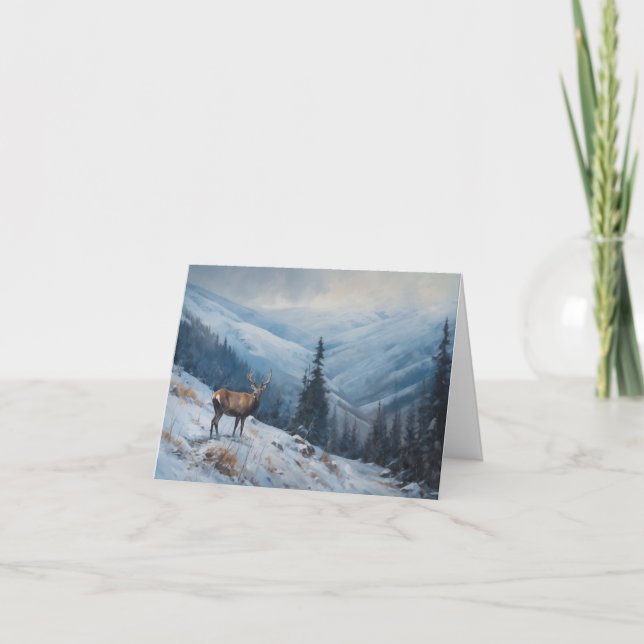 Tarjeta Festiva Susurros de invierno: venado majestuoso (Anverso)