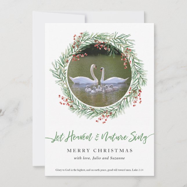Tarjeta Festiva Swan Let Heaven & Nature Sing (Anverso)