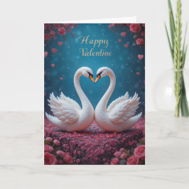 Tarjeta Festiva Swan Rose Valentine Romantic Floral Love