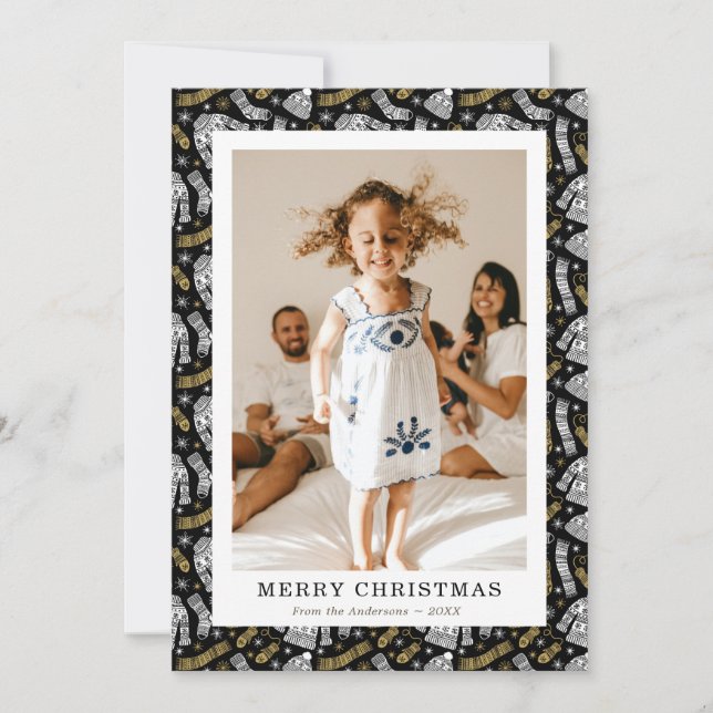 Tarjeta Festiva Sweater Gloves Hat Scarf Photo Merry Christmas (Anverso)