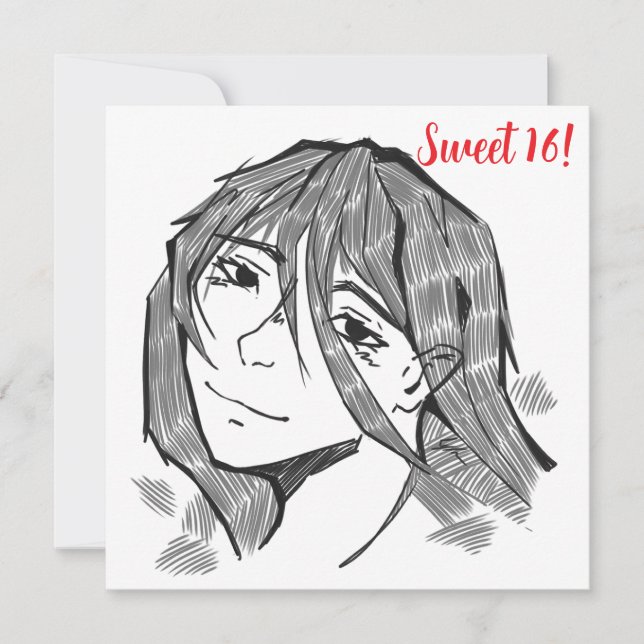 Tarjeta Festiva Sweet 16, lineart  (Anverso)