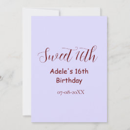 Tarjeta Festiva Sweet 16th birthday purple pastel mauve retro name