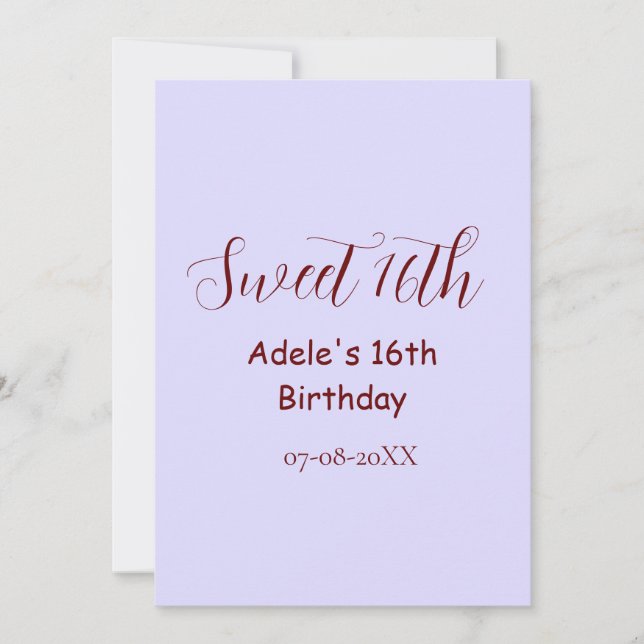 Tarjeta Festiva Sweet 16th birthday purple pastel mauve retro name (Anverso)