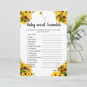 Tarjeta Festiva Sweet as it can bee word scramble baby shower game
