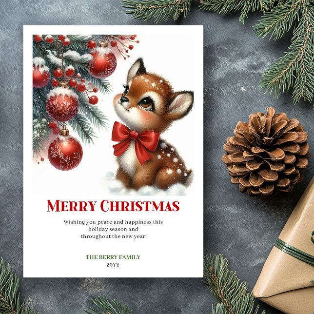 Tarjeta Festiva Sweet baby deer winter scene snowy forest greeting (Sweet baby deer winter scene snowy forest greeting card)