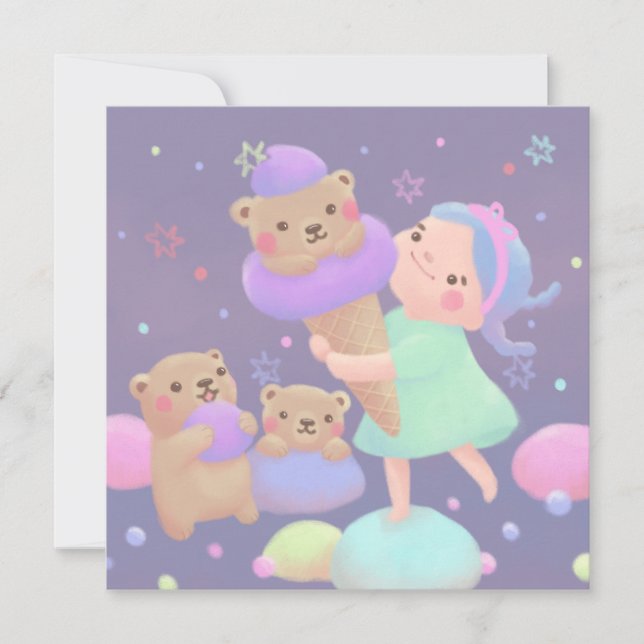 Tarjeta Festiva Sweet Bear Ice Cream Illustration (Anverso)