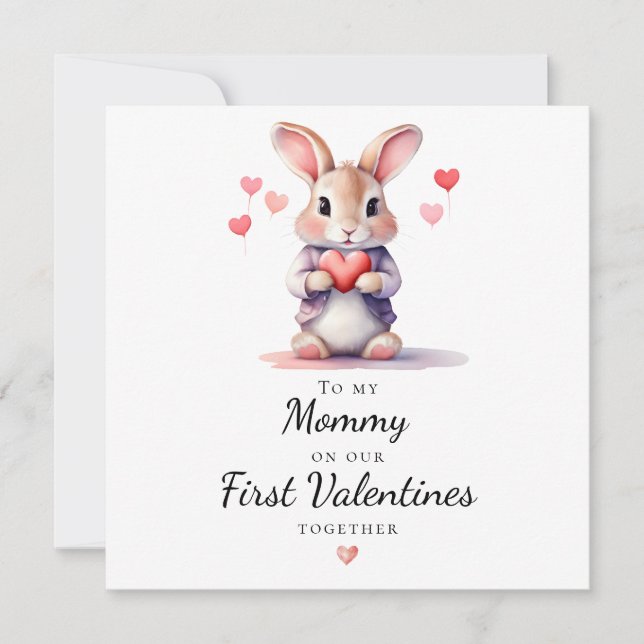 Tarjeta Festiva Sweet Bunny To My Mommy on Our First Valentine (Anverso)