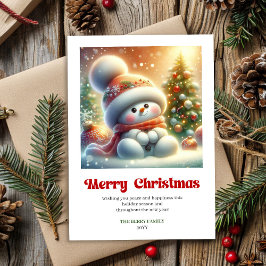 Tarjeta Festiva Sweet cartoon snowman festive red green gold card