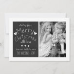 TARJETA FESTIVA SWEET CHALKBOARD | HOLIDAY PHOTO GREETING CARD<br><div class="desc">SWEET,  RUSTIC 2014 HOLIDAY PHOTO GREETING CARD WITH BLACK CHALKBOARD DESIGN. ELKE CLARKE© HANDWRITTEN TEXT FONT WITH THE WORDS "WISHING YOU A MERRY CHRISTMAS WITH LOVE FROM OUR FAMILY TO YOURS" AND CUTE HEARTS PATTERN. THREE PHOTO COLLAGE. ONE ON FRONT AND TWO ON BACK OF CARD.</div>