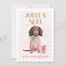 Tarjeta Festiva Sweet Dachshund Pink Joyeux Noël