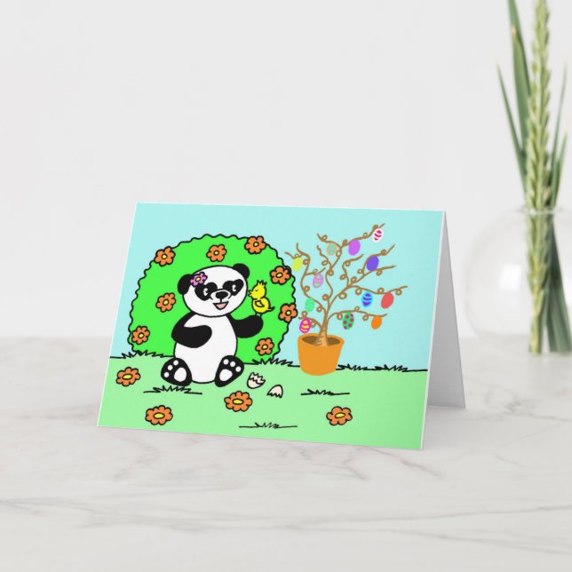 Tarjeta Festiva Sweet Easter little panda is celebrating (Anverso)
