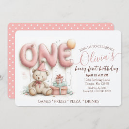 Tarjeta Festiva Sweet First Birthday Invitation with Teddy Bear 