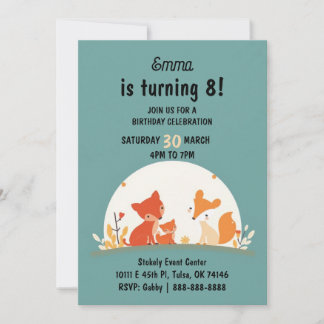 Tarjeta Festiva Sweet Foxes Birthday Invitation Card – Cute Woodla