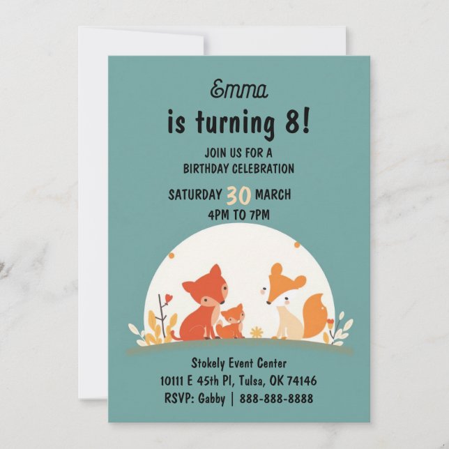 Tarjeta Festiva Sweet Foxes Birthday Invitation Card – Cute Woodla (Anverso)