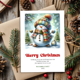 Tarjeta Festiva Sweet funny snowman minimalist Xmas watercolor