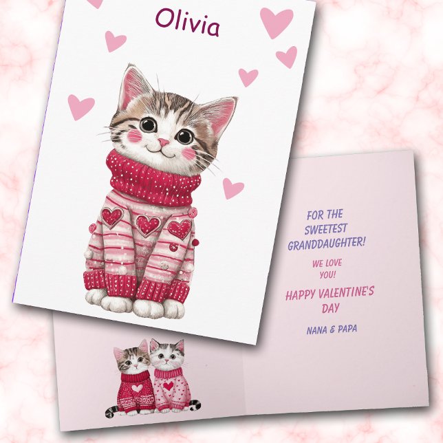 Tarjeta Festiva Sweet Granddaughter Sweater Kittens Valentine (Subido por el creador)