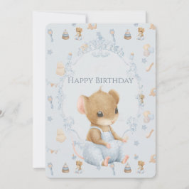 Tarjeta Festiva Sweet Little Mouse Birthday Flat Holiday Card
