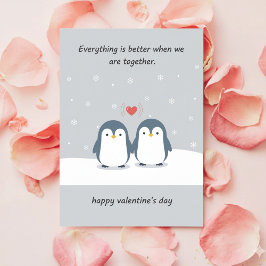 Tarjeta Festiva Sweet Penguin Couple Cute Valentine Day Love Card