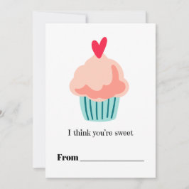 Tarjeta Festiva Sweet pink cupcake kids Classroom Valentine