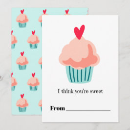 Tarjeta Festiva Sweet pink cupcake kids Classroom Valentine