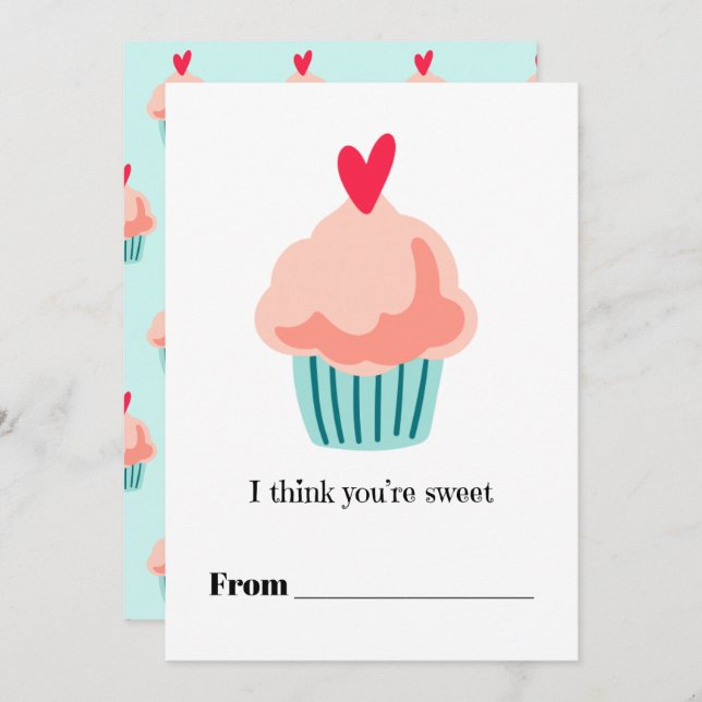Tarjeta Festiva Sweet pink cupcake kids Classroom Valentine (Anverso / Reverso)