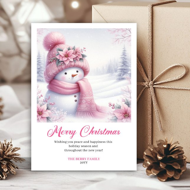 Tarjeta Festiva Sweet pink snowman Christmas kids card editable  (Sweet pink snowman Christmas kids card editable design)