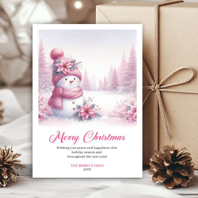 Tarjeta Festiva Sweet Pink Snowman Printable Festive Scene Greetin (Sweet Pink Snowman Printable Festive Scene Greeting Card

)