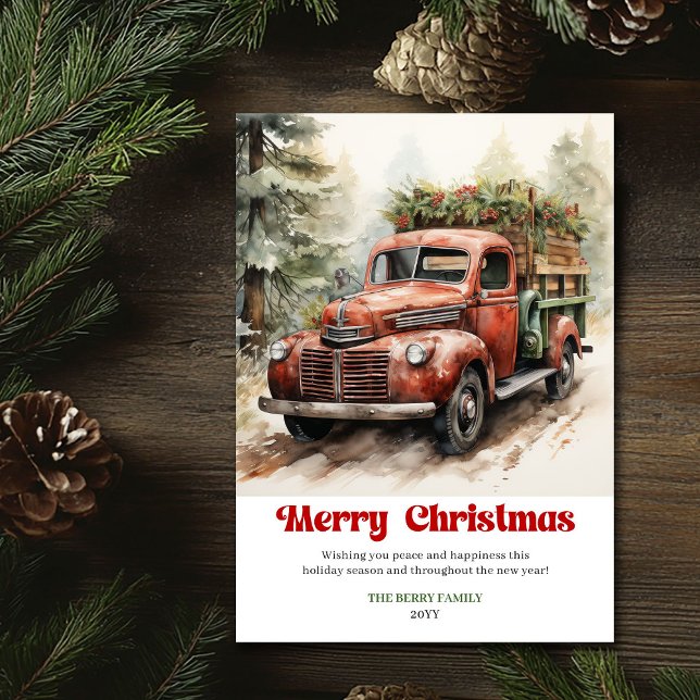 Tarjeta Festiva Sweet rustic Christmas scene red truck winter (Sweet rustic Christmas scene red truck winter)